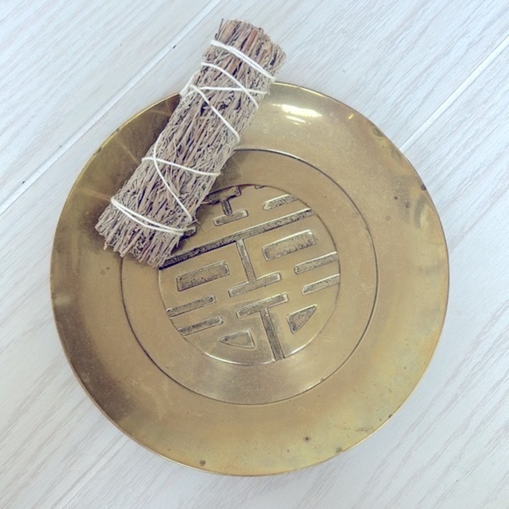 Vintage 🕯️ Solid Brass Decorative Chinese Plate Double Happiness Wedding Dish